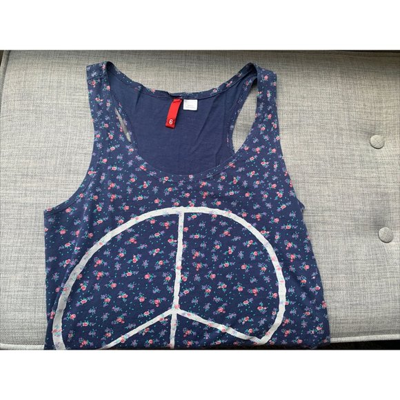 T Party Navy Floral Peace Sign Racerback Tank size S - Picture 6 of 9